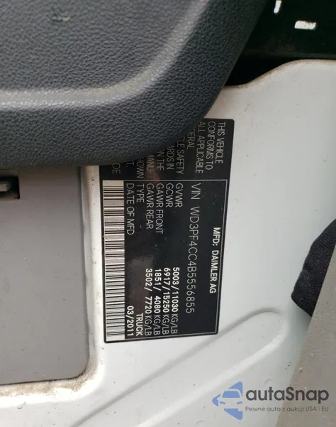 2011 Mercedes-Benz Sprinter 3500 z USA, uszkodzony, nr VIN WD3PF4CC4B5556855